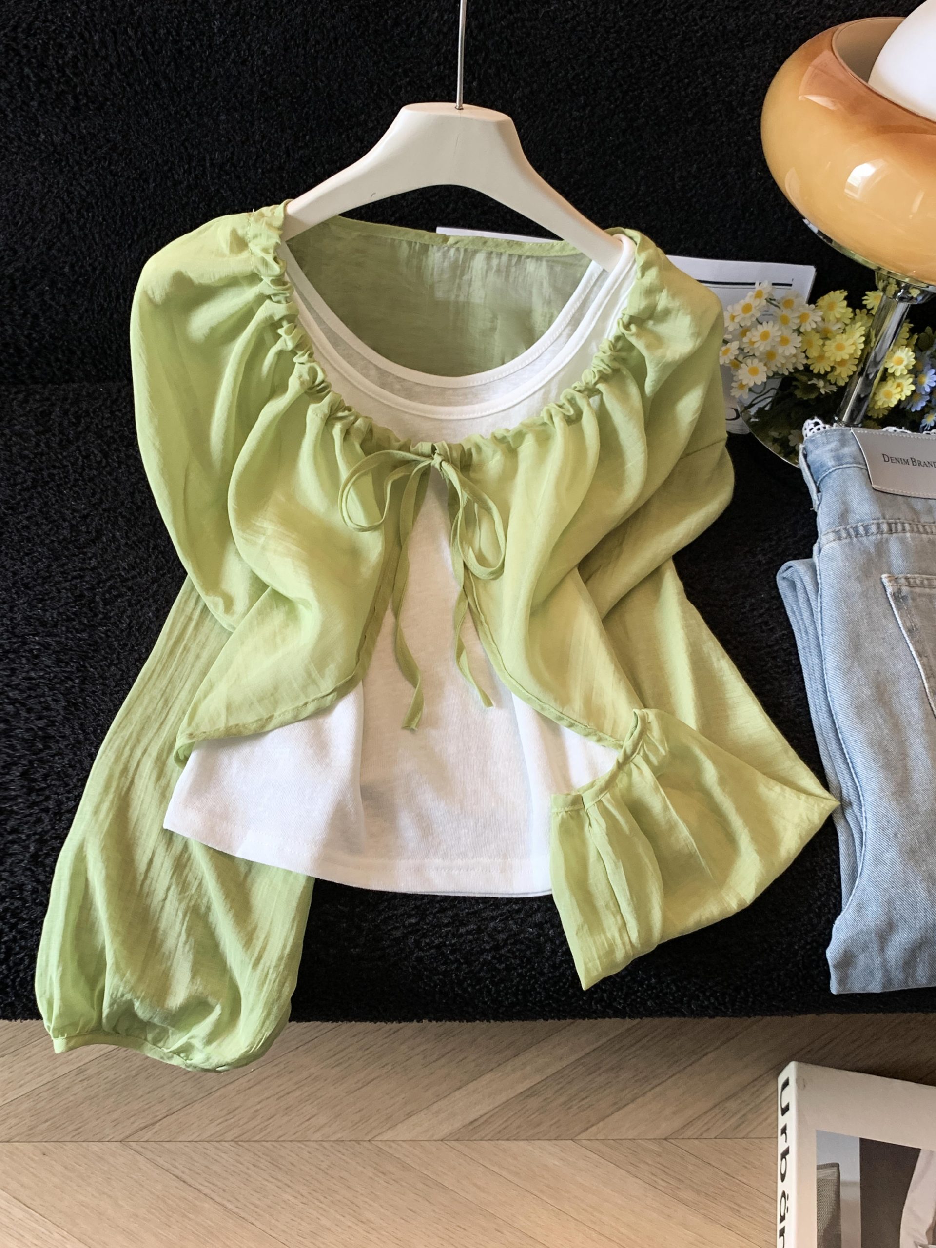 Women's Lightweight Long Sleeve Lace-Up Cardigan and Knit Vest Two-Piece Set