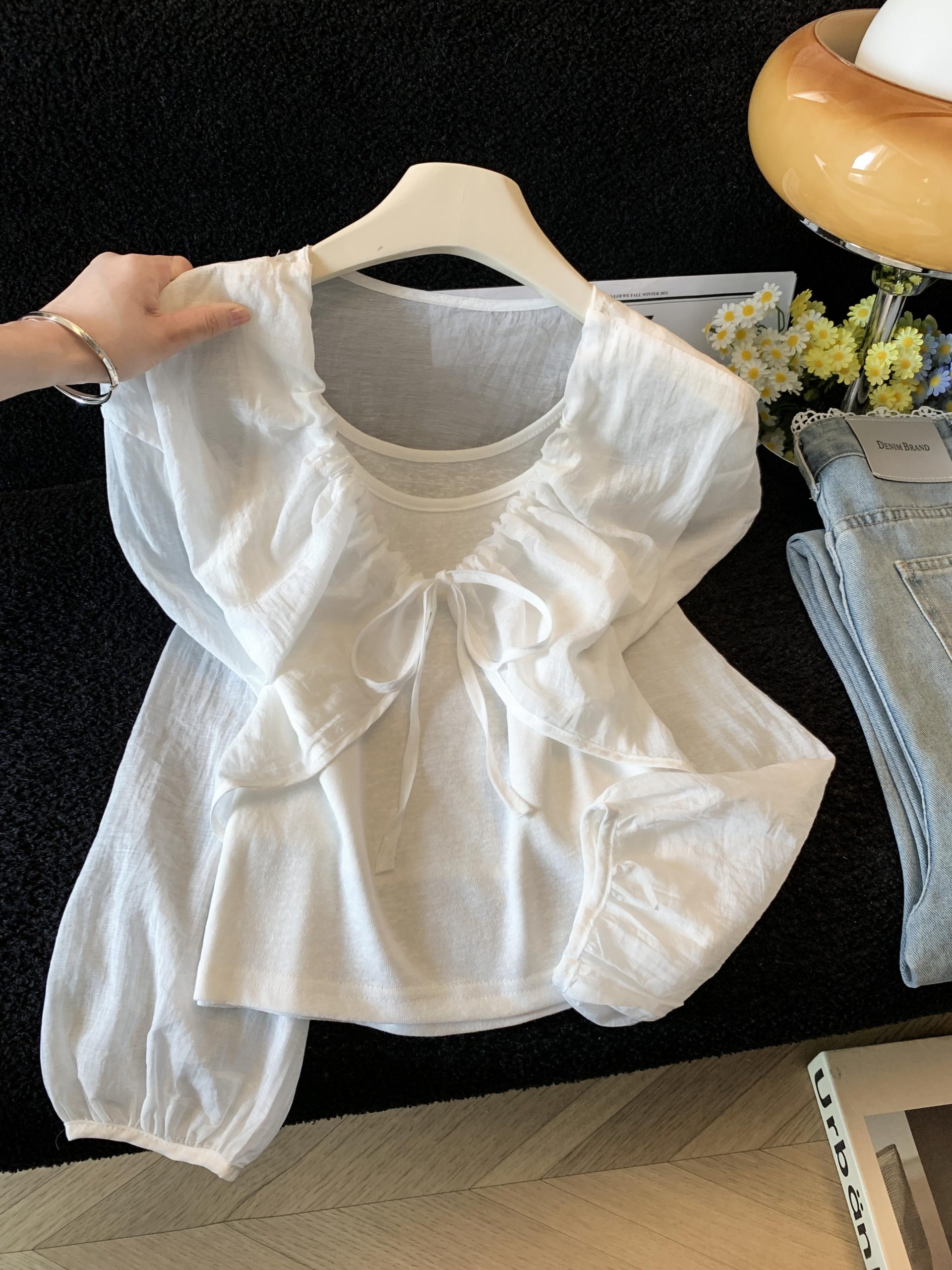 Women's Lightweight Long Sleeve Lace-Up Cardigan and Knit Vest Two-Piece Set - Image 3
