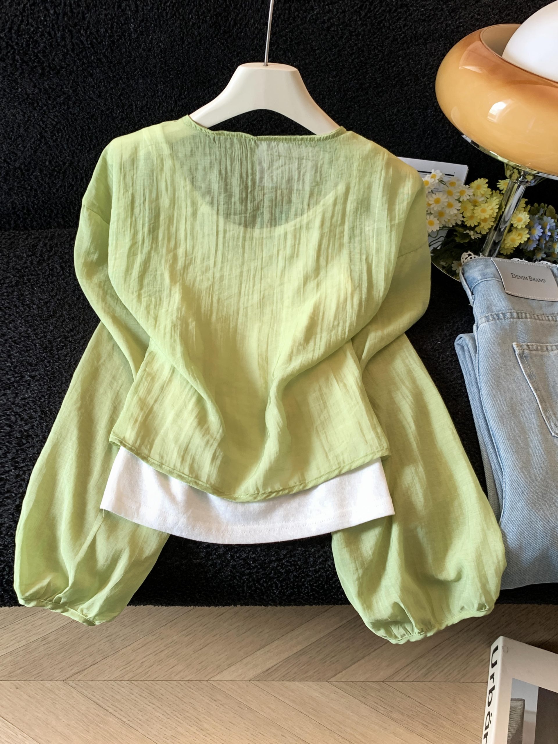 Women's Lightweight Long Sleeve Lace-Up Cardigan and Knit Vest Two-Piece Set - Image 4