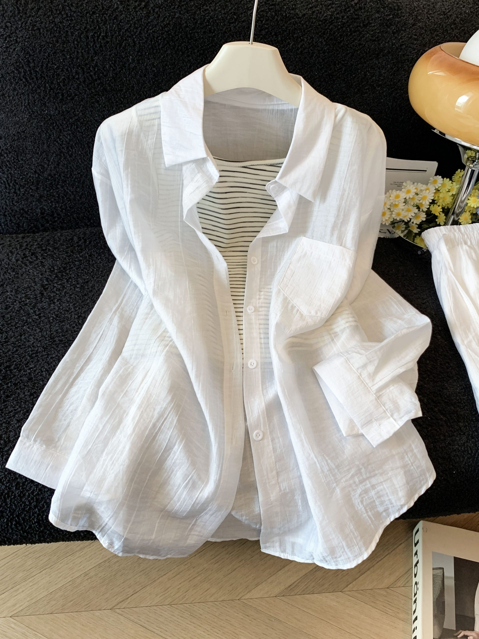 Women's 3-Piece Summer Korean Lazy Sun Protection Long Sleeve Shirt Vest Shorts Set - Style 632ef5 - Image 4