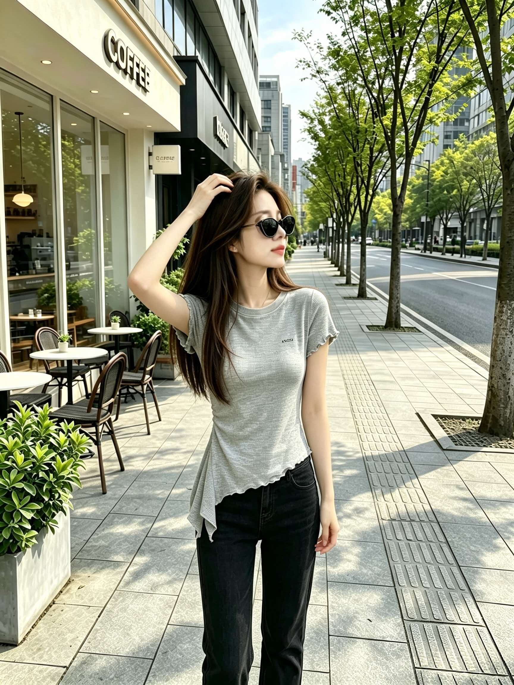 Korean Style High Quality Gray Ruffle Trim Irregular Short Sleeve T-Shirt for Women Summer 2026 New Slimming Top - Image 4