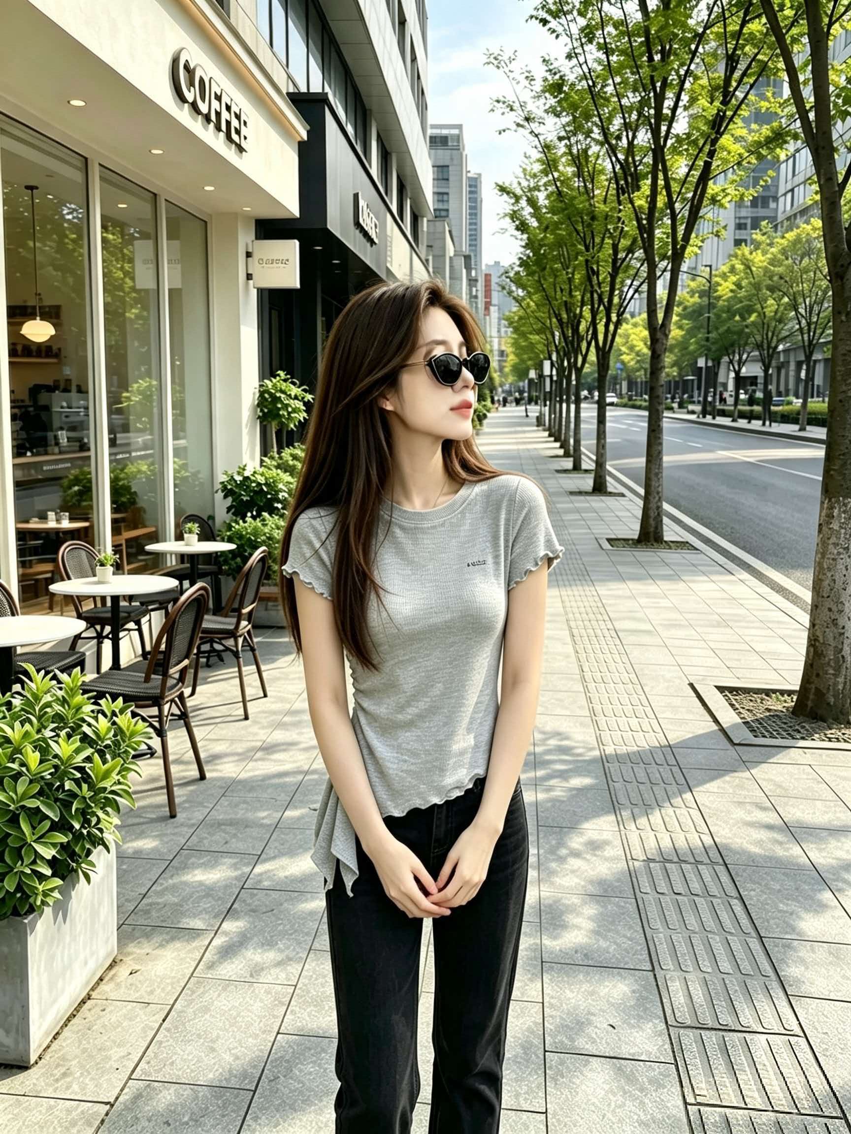 Korean Style High Quality Gray Ruffle Trim Irregular Short Sleeve T-Shirt for Women Summer 2026 New Slimming Top