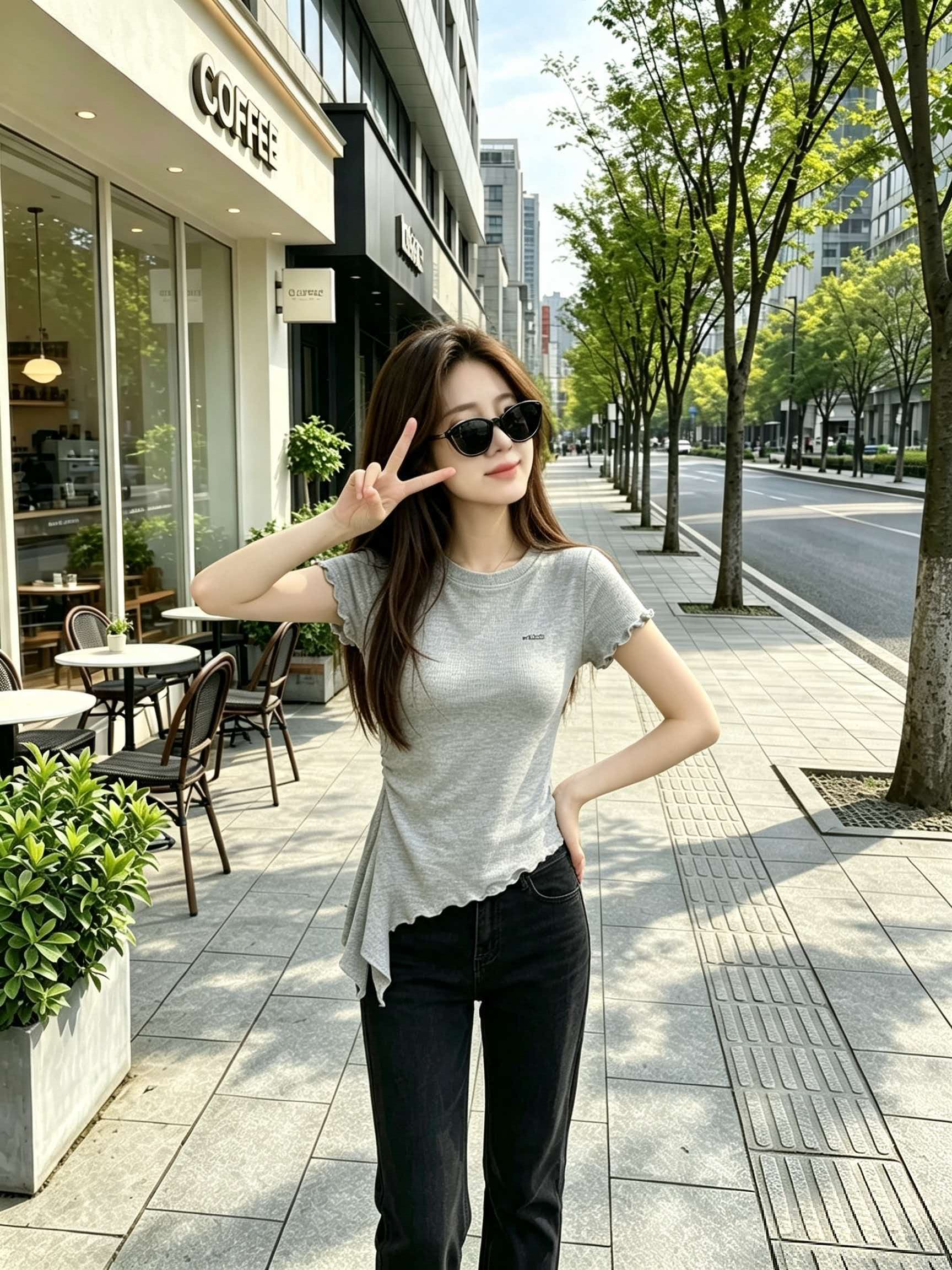 Korean Style High Quality Gray Ruffle Trim Irregular Short Sleeve T-Shirt for Women Summer 2026 New Slimming Top - Image 2