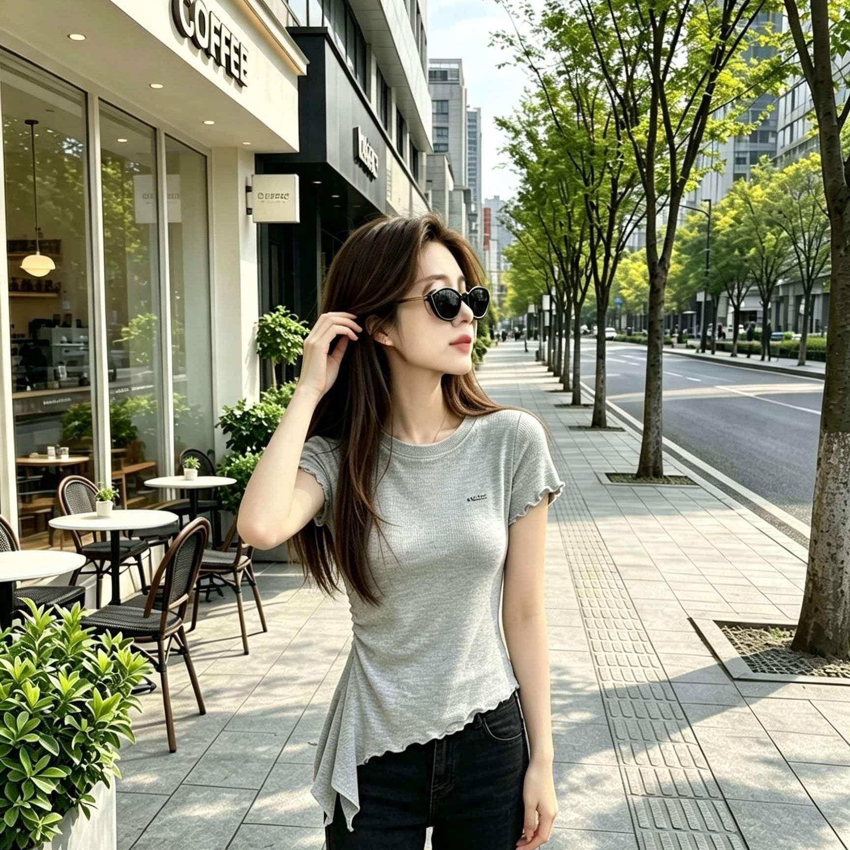 Korean Style High Quality Gray Ruffle Trim Irregular Short Sleeve T-Shirt for Women Summer 2026 New Slimming Top - Image 5