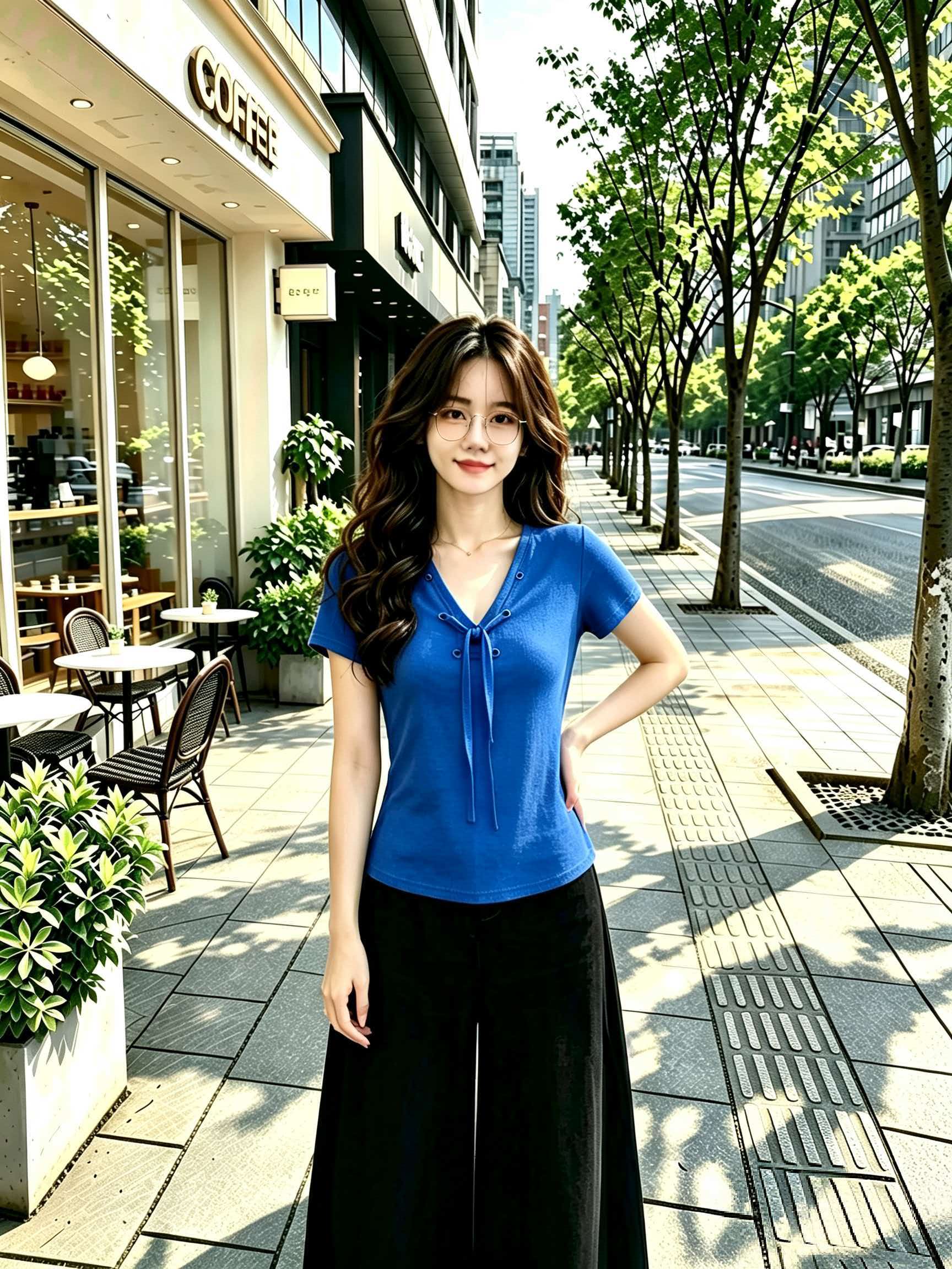 Klein Blue V-Neck Lace-Up Slim Short-Sleeve T-Shirt for Women 2026 Summer Korean Style